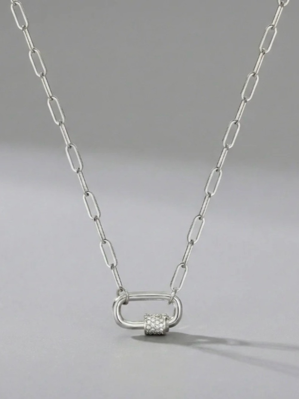 NWOT Stainless Steel Diamond Carabiner Paperclip Chain Necklace